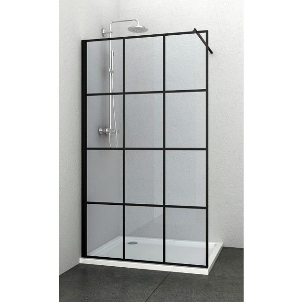 ELITE BLACK GRID - Paravan de dus cu serigrafie, 118-120x195cm