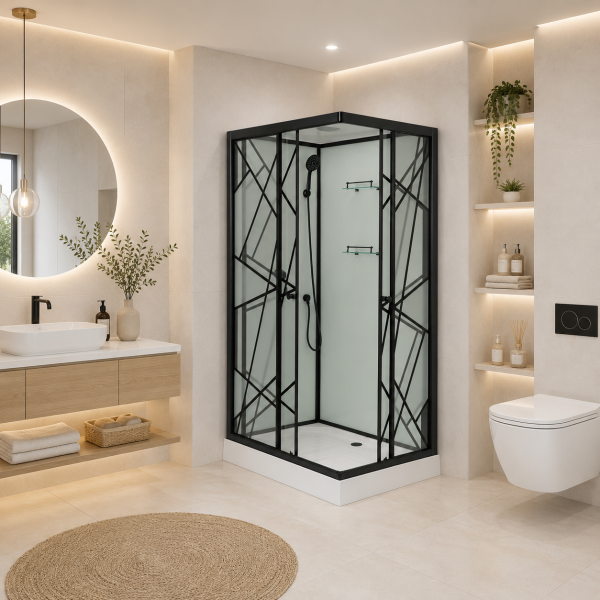 DECO BLACK - Cabina de dus completa, negru, 120x90x215cm - TM3009