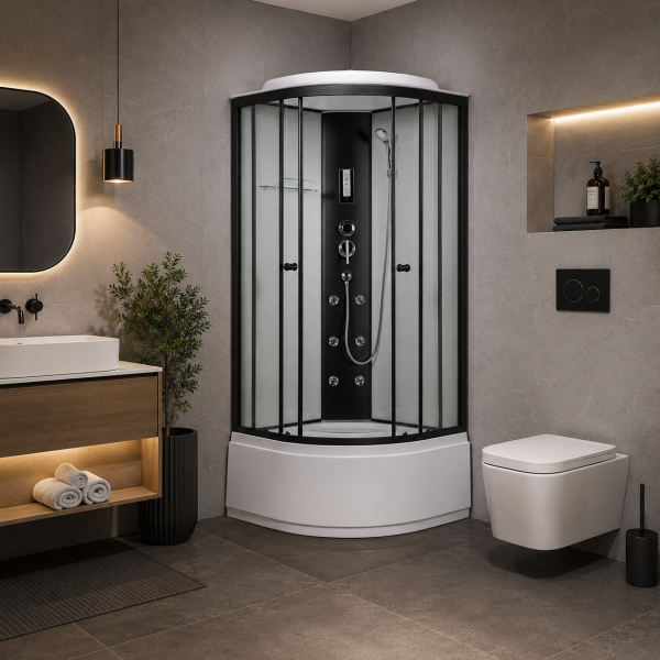 FUTURE BLACK 2 - Cabina de dus completa, semirotunda, 80x80x215 cm - BW850