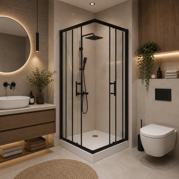 ELITE ECOBLACK - Set inchidere dus+cadita joasa - 80x80x193cm - TE80BT