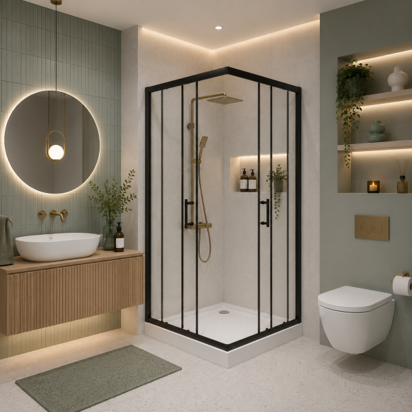 ELITE ECOBLACK - Set inchidere dus+cadita joasa - 90x90x193cm - TE90BT 