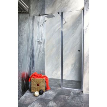 SANOFLEX GRANDE CROM - Paravan de dus cu parte fixa si usa batanta, 130cm