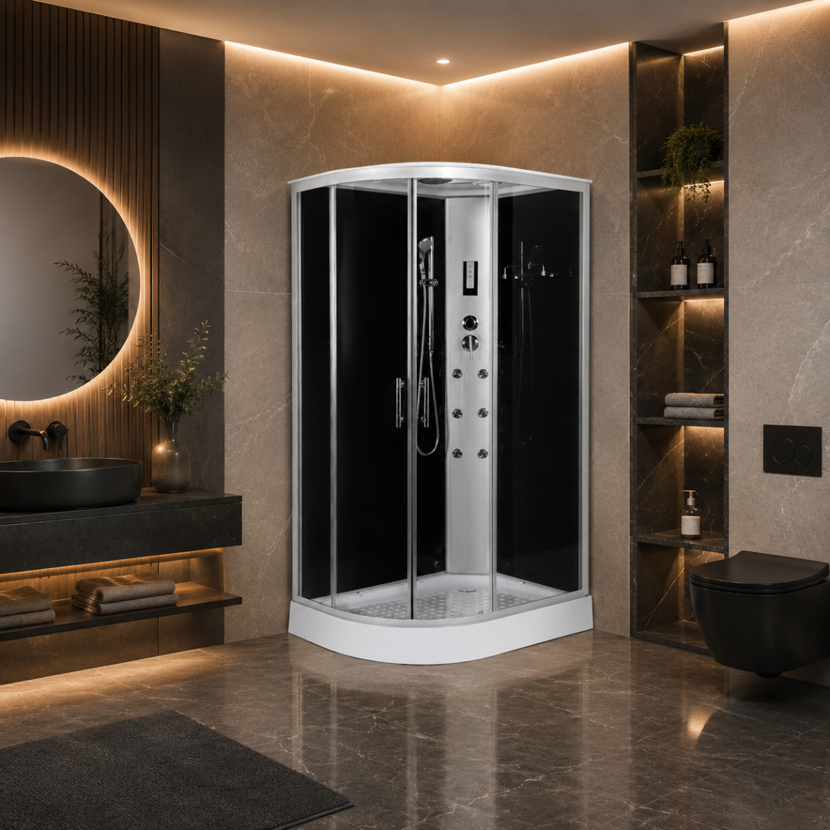 INTENSE BLACK - Cabina de dus completa, 120x80x210cm, colt dreapta